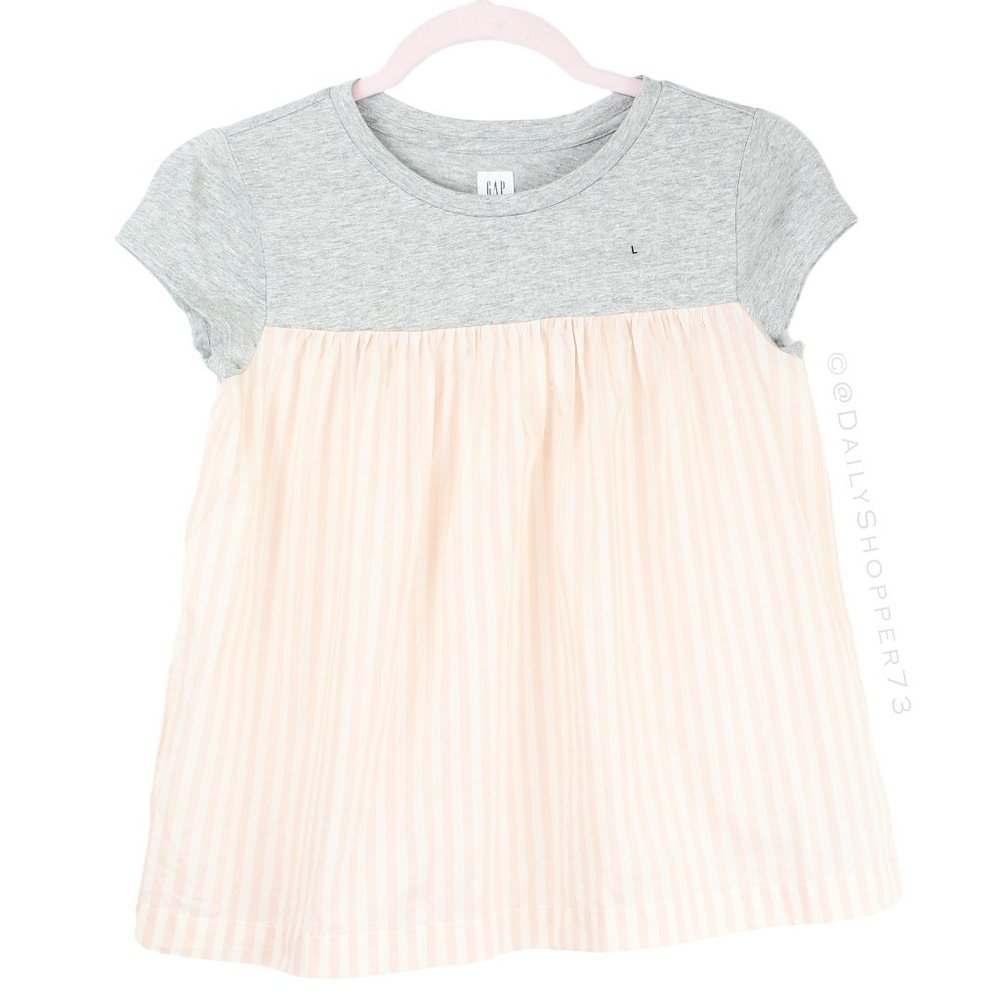 GAP Girls' Knit Gray with Pink/Cream Striped Baby Doll Shirt